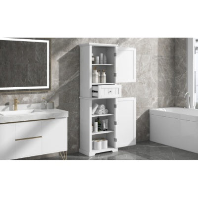 Tall Bathroom Storage Cabinet, Freestanding Storage Cabinet With Drawer And Adjustable Shelf, MDF Board With Painted Finish