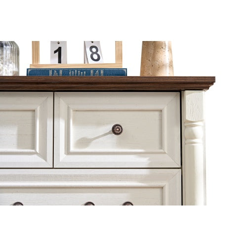 Landhaus-Stil 5-Schubladen-Kommode mit Basis, Holzschnitzerei rustikale Schubladenschrank, Aufbewahrungskommode für Schlafzimmer, Wohnzimmer, schön robust und langlebig