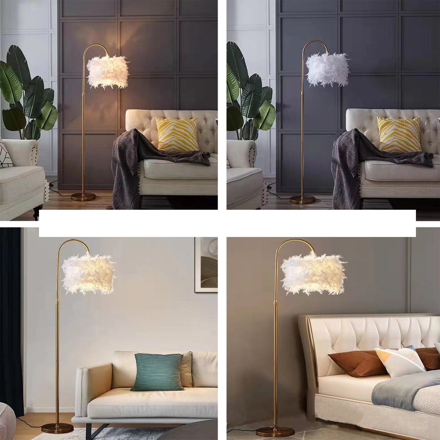 LED-Weiße Feder-Gold Dekorative Gebogene Stehlampe