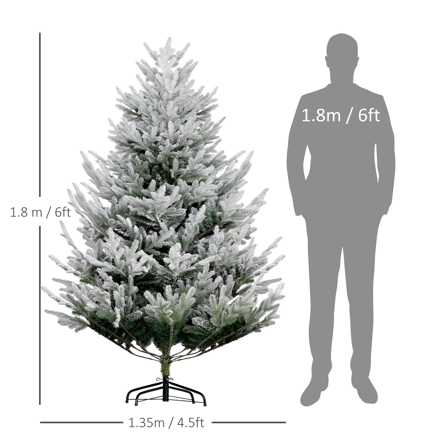 HOMCOM 1,8 m künstlicher Weihnachtsbaum, Tannenförmiger Weihnachtsbaum mit Scharnieren und 795 realistischen Ästen, Stahlbasis, Automatische Öffnung, Grün