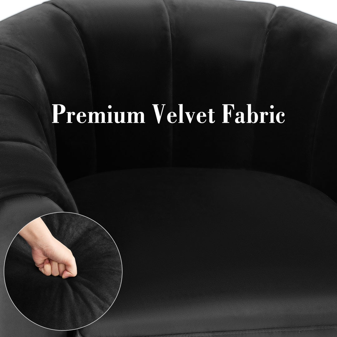 Ein einssitziges, rotierendes Sofa, bezogen mit Samtstoff