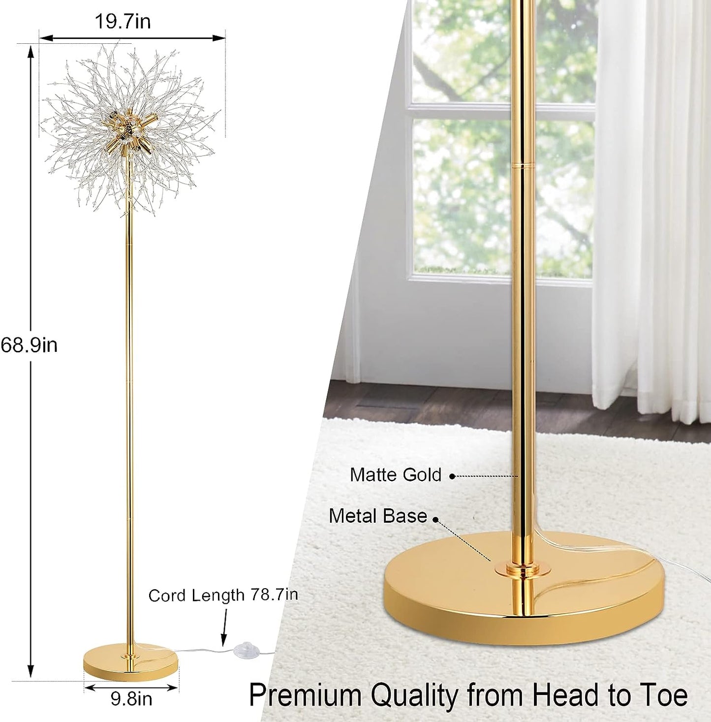 Schlafzimmer Kristall Stehlampe,,69 Zoll Hohe Ständerlampe,Moderne Raum Dekorative Stehlampe,Enthält 32 Feuerwerkskristall Aufhänger, Chrom Finish Nicht verfügbare Plattformen- Welfel