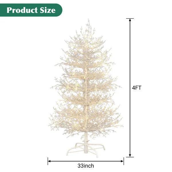 4FT Vorbeleuchteter künstlicher Weihnachtsbaum Aspen Fichte, Scharnierweihnachtsbaum mit 280 schneebeflockten Astspitzen, 230 warmweißen LED-Lichtern, festlicher Korallen-Weihnachtsbaum für Zuhause und Feiern – Keine Abholung vor Ort möglich