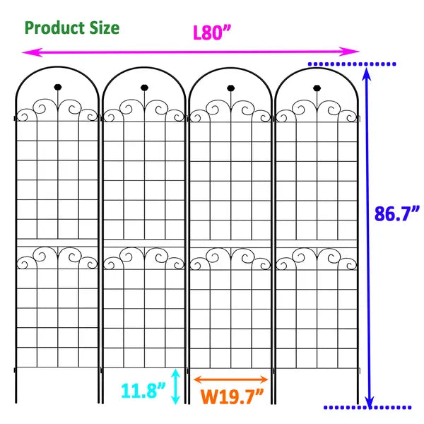 4er-Set Metall-Gartenspaliere für Kletterpflanzen im Freien 220 cm x 50 cm Rostfreie Pflanzenstütze Rosen-Spaliere Netz Spalier Schwarz