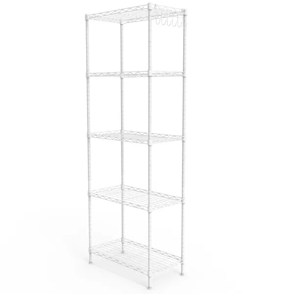 5-stufiges Display-Regal mit einstellbarem Abstand zwischen den Ebenen, einrastbare verformbare Struktur, einstellbare Füße, aus Eisen gefertigt, 54*29*150 cm, pulverbeschichtetes Mattweiß