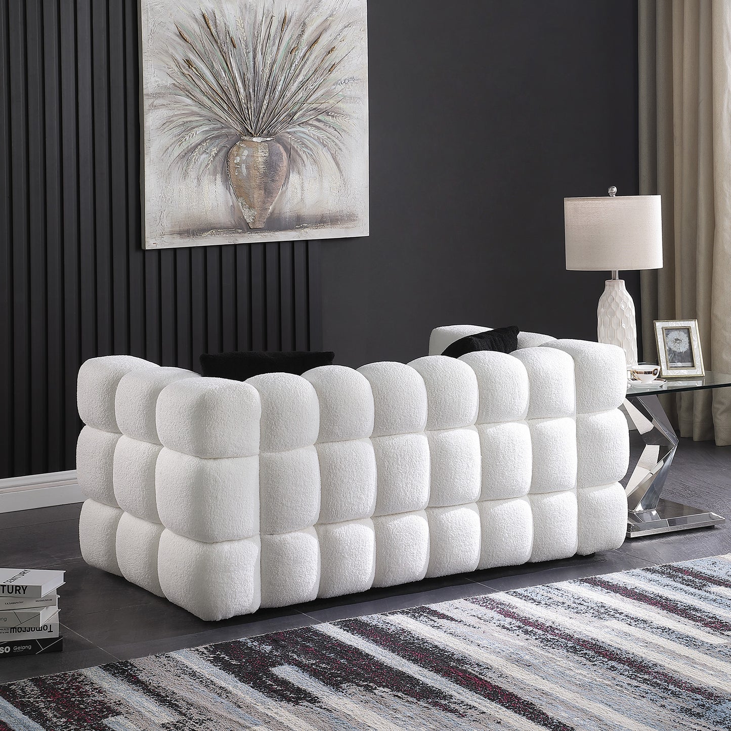 62.2length ,35.83inch Deepth ,human Body Structure For USA People, Marshmallow Sofa,boucle Sofa ,White Color, 2 Seater