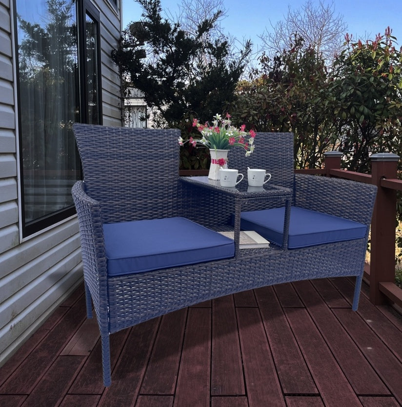 Wicker Patio-Gesprächsmöbel-Set, Outdoor-Möbel-Set mit abnehmbaren Polstern & Tisch, Temp