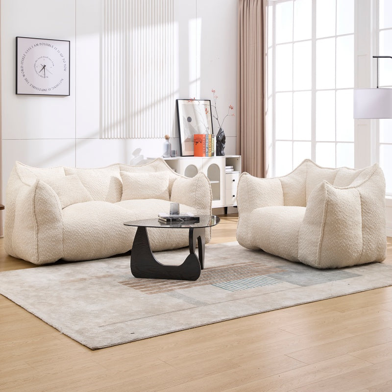 Komprimierter Plüsch-Sitzsack-Sofa-Couch – Mit Hochleistungsschaum gefüllt, ultraleichtes Bouclé-Loungestuhl für eine oder zwei Personen, gemütliche Sitzmöglichkeit im Wohnzimmer zum Lesen, Spielen und Entspannen, platzsparend vakuumverpackt