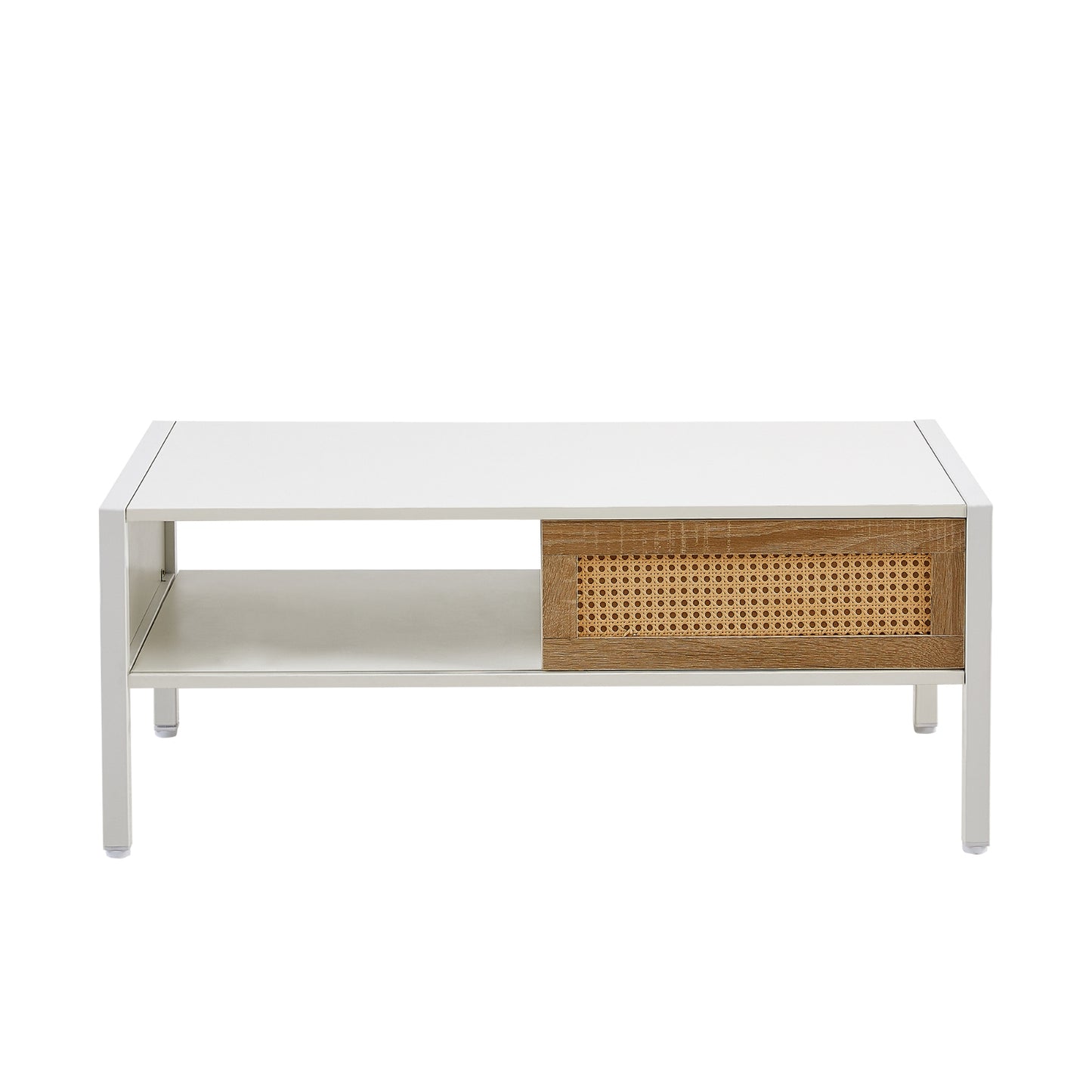 40,16 Couchtisch aus Rattan mit Schiebetür, Metallbeine - Modernes Wohnzimmer
