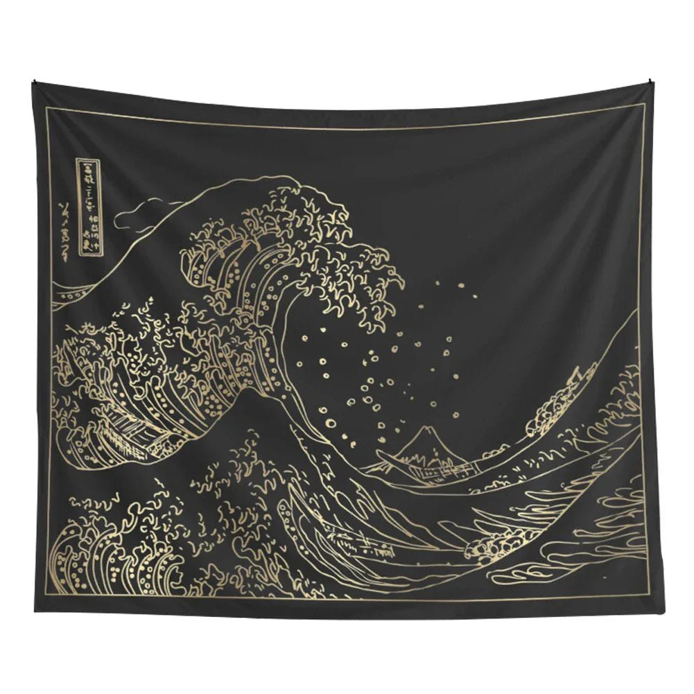 Decorbites™ Kanagawa-Welle Schwarz-Weiß-Gobelin Japanisches Surfen Vintage-Kunst Wandbehänge