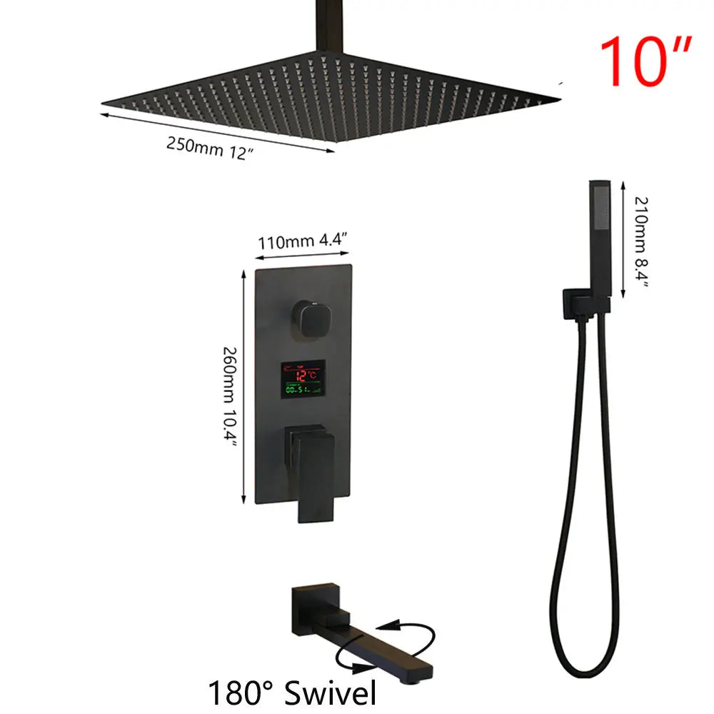 Decorbites™ Schwarzer Digitaler Duscharmaturhahn, Mattschwarze Oberfläche, Thermostatisches Temperaturdisplay