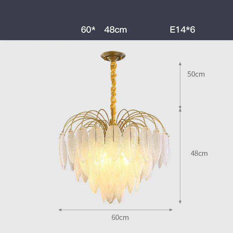 Decorbites™ Art-Deco-Weißglas-Feder-Kronleuchter mit LED-Beleuchtung für Eingangshalle & Schlafzimmer