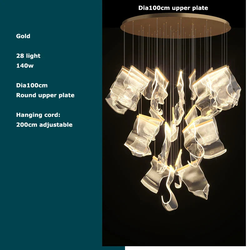 Decorbites™ Goldene Liebes-Papier-Lüster: Postmoderne LED-Designerbeleuchtung für den Eingangsbereich