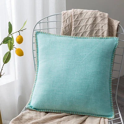 Decorbites™ Leinen-Fransen-Kissenbezug: Blau Grau Gelb Rot Grün für Sofa Bett