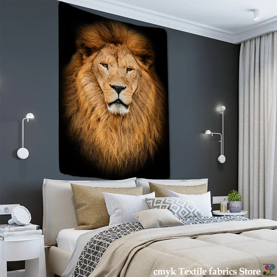Decorbites™ Löwen-Welt-Gobelin-Wandbehang Stoff Heimdekoration Stoffkunst Wandhänger