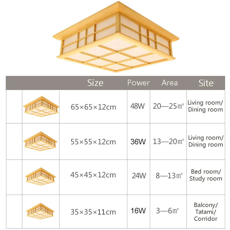 Decorbites™ Japanische Tatami-Holz-Deckenleuchte LED, Beleuchtung für Esszimmer, Schlafzimmer und Arbeitszimmer