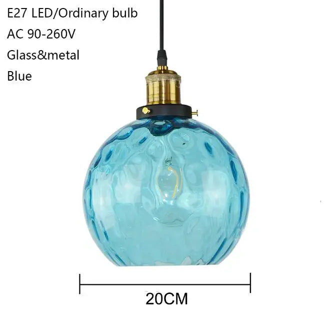 DecorBites™ Loft Blue Glass Pendant Light LED E27 Nordic Hanging Lamp - 3 Sizes