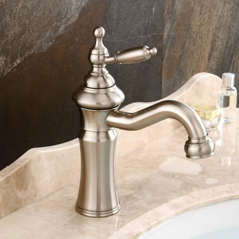 Wash-basin Faucet Black/Silver Brass Fashion Bathroom Large Bend Mouth Type Single Handle Faucet Sink Cold Hot Water Mixer Taps