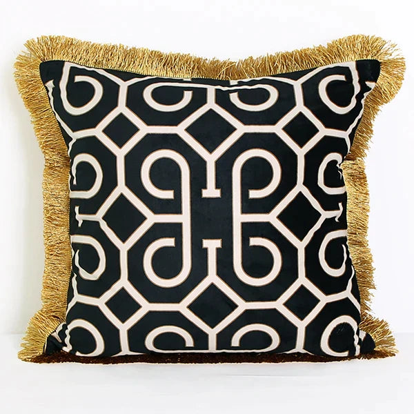 DecorBites™ Geometric Fringed Lumbar Pillow Case, Luxe Sofa Pillow Cover 30x50cm