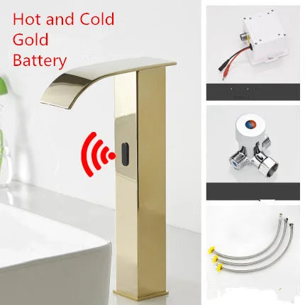 Decorbites™ Gold Sensor-Wasserfall-Waschtischarmatur Automatisch Berührungslos Heiß-Kalt-Mischer Badezimmer