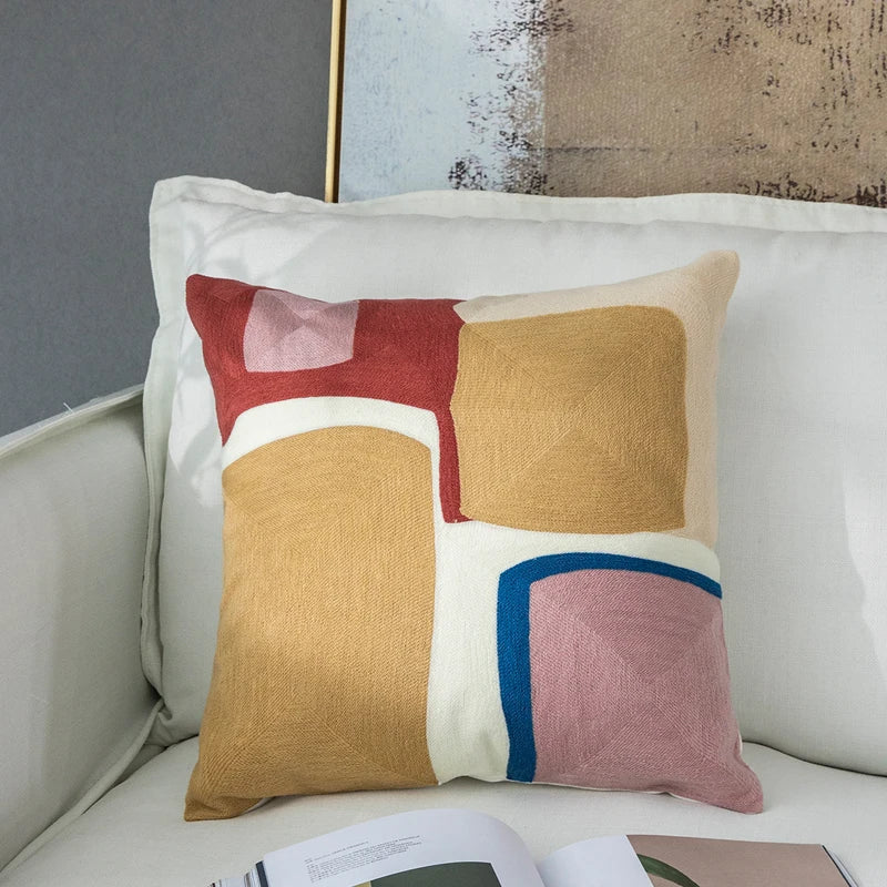 DecorBites™ Geometric Cushion Cover 45x45cm Soft Embroidered Pillow Case for Home Decor