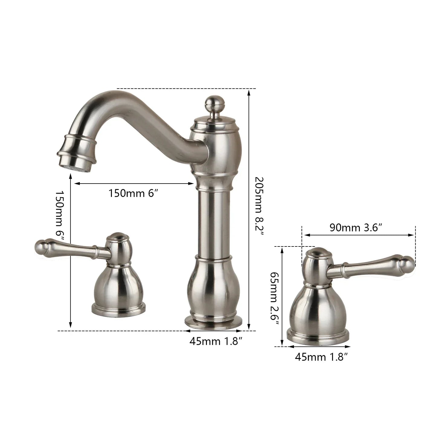 Decorbites™ Drehbarer Sprühmischer Armatur mit Doppelgriff und Nickelbürste für Badezimmer-Waschbecken