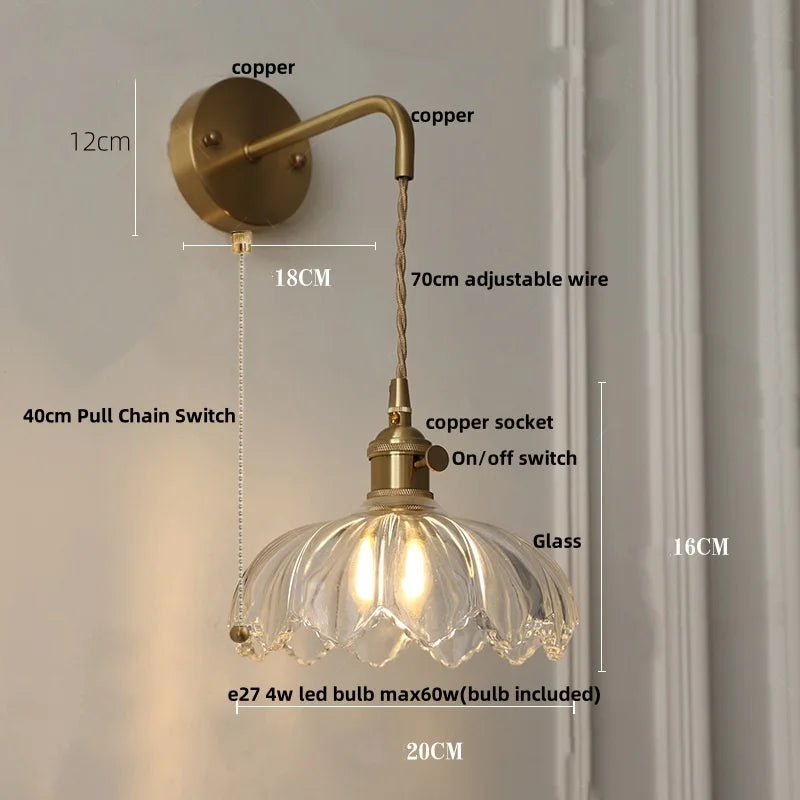 Decorbites™ LED-Wandleuchte Modern Nordisch mit Zugschalter Glas Schlafzimmerlampe