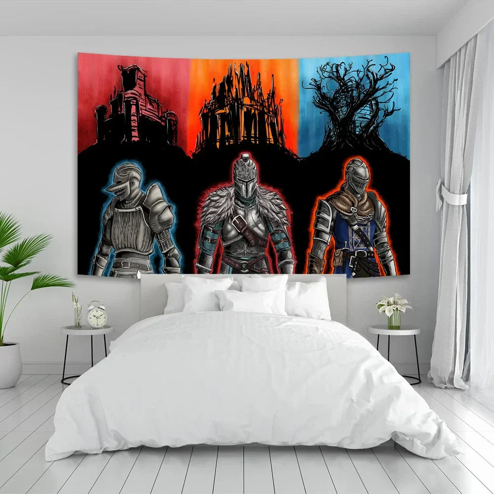 Decorbites™ Dark Souls 3 Gobelin: Dekoration für das Gamer-Zimmer mit psychedelischem Hintergrund.