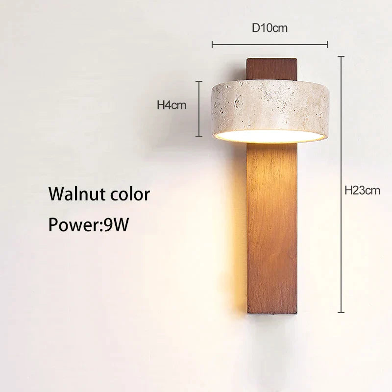 Decorbites™ Sahneton-Nachttisch-Wandleuchte Drehbare LED-Lampe aus Holzstamm Stein Walnuss