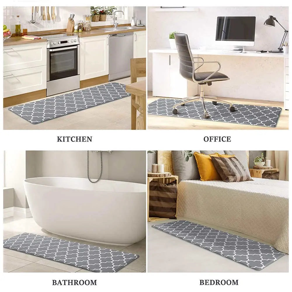 Decorbites™ Grauer Karo-Küchenvorleger Blauer Gittermuster Langaufnahme-Türmatte in gestreiftem Design