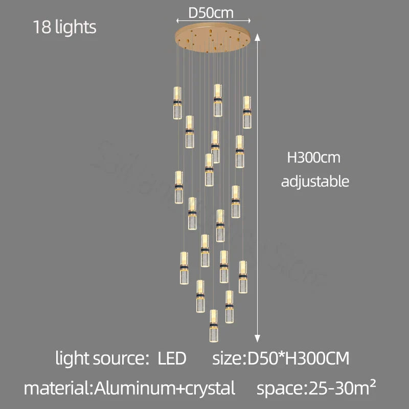 DecorBites™ Crystal Columnar Chandelier Stair Light for Home, Restaurant, Bar, and Villa