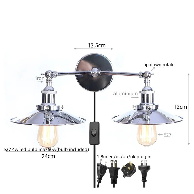 DecorBites™ Dual Head LED Wall Light Pink Industrial Bedside Lamp