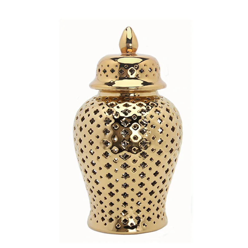Decorbites™ Golden Ceramic Ginger Jar Heimdekoration Vase Topf Blumenarrangement Aufbewahrungsgefäß