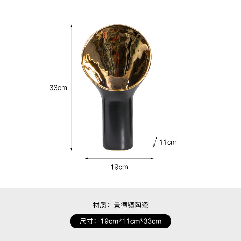 Decorbites™ Goldene Trompeten-Keramik-Blumenvasen Heimdekoration-Zubehör