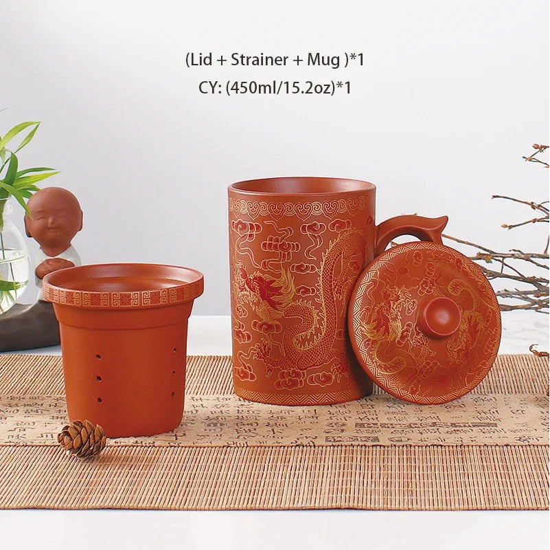 Decorbites™ Drachen-Lila-Ton-Teetasse mit Deckel und Sieb, handgefertigte Yixing-Teetasse