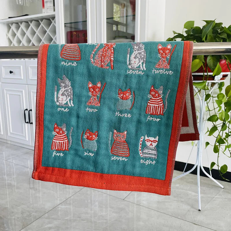 Decorbites™ Kinder-Cartoon-Gesichtstücher - Set aus 3 | Katzen-Motiv | 100% Baumwolle | 25*50cm