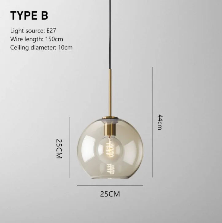Nordic Glass Pendant Light With Iron Loft Frame