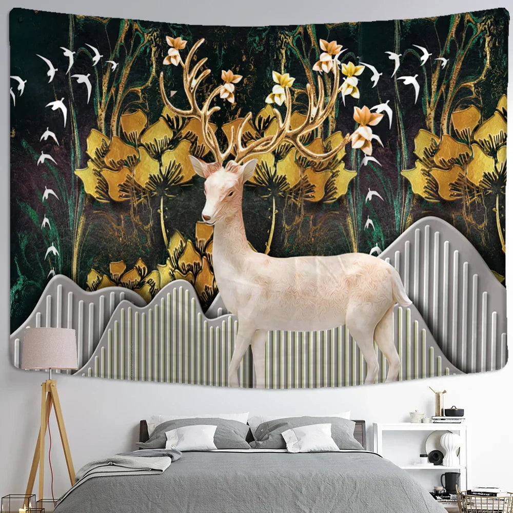 Decorbites™ Elch-Teppich Wandbehang Mystischer Sternenhimmel Wohnraumdekoration