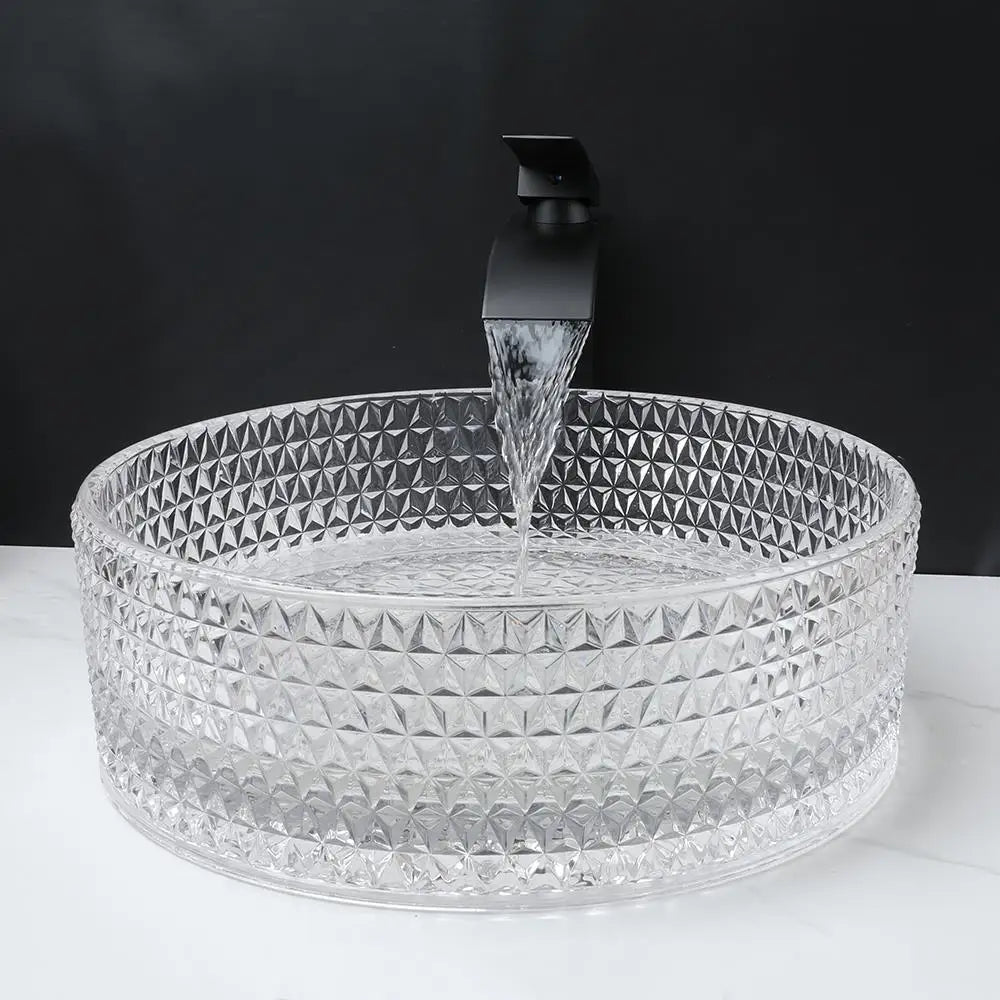 Decorbites™ Diamantglas-Waschbecken-Set mit mattschwarzem Armatur und Pop-up-Ablaufmischer