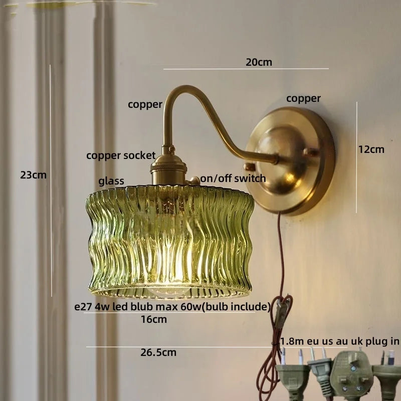 Decorbites™ Grünes Glas-LED-Wandleuchte mit Kupferknopf-Schalter für modernes Heim-Dekor