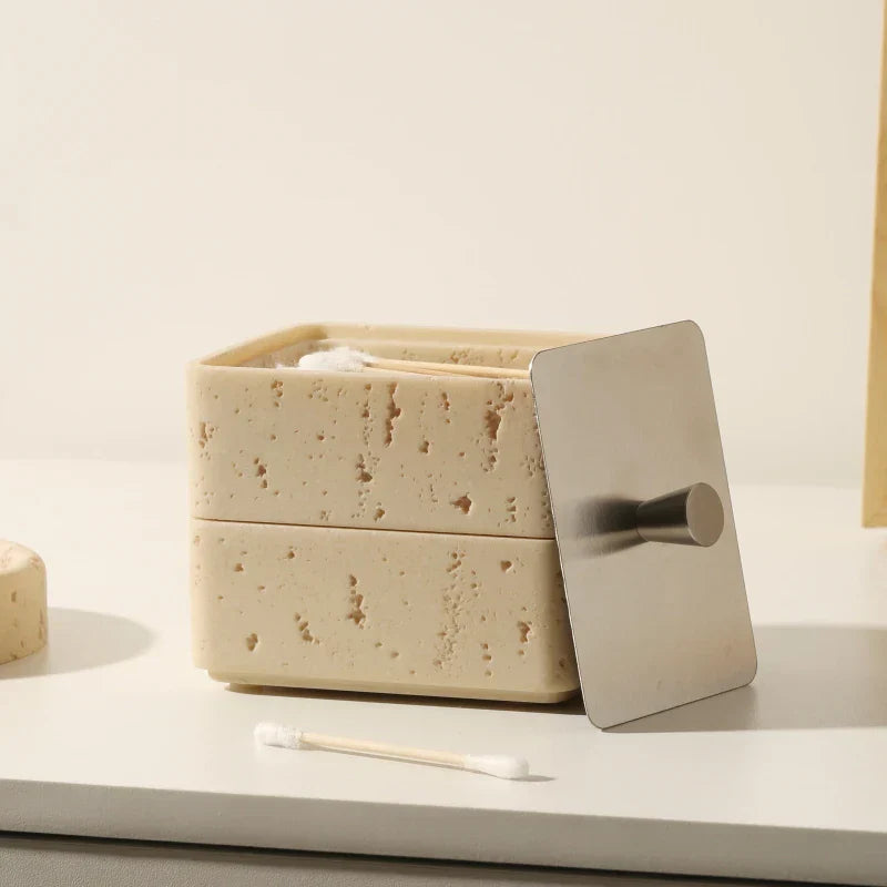 Decorbites™ Doppeldecker-Schmuckorganizer mit Naturstein, 2-in-1 Zahnseidenbox & Badezimmer-Dekoration