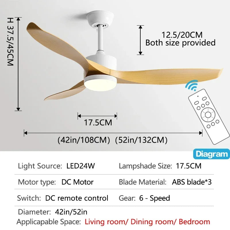 DecorBites™ 52" Black Ceiling Fan Light with Remote Control for Living Room, Restaurant, and Household