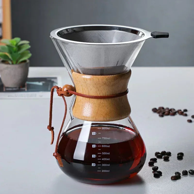 Decorbites™ Glas-Kaffeekanne mit Stahlsieb-Tropffilter für Barista-Pour-Over