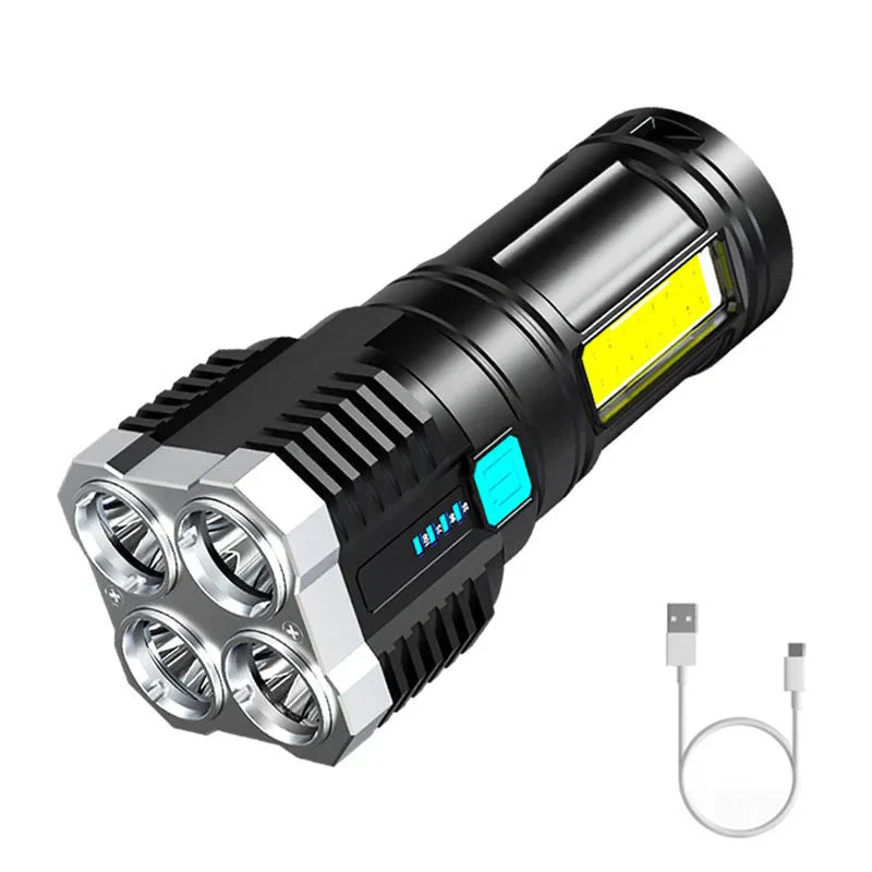 Decorbites™ LED-Taschenlampe: Hochleuchtstärke mit 4 Leuchtdioden, COB-Flächenstrahler, USB-aufladbare Outdoor-Fackel