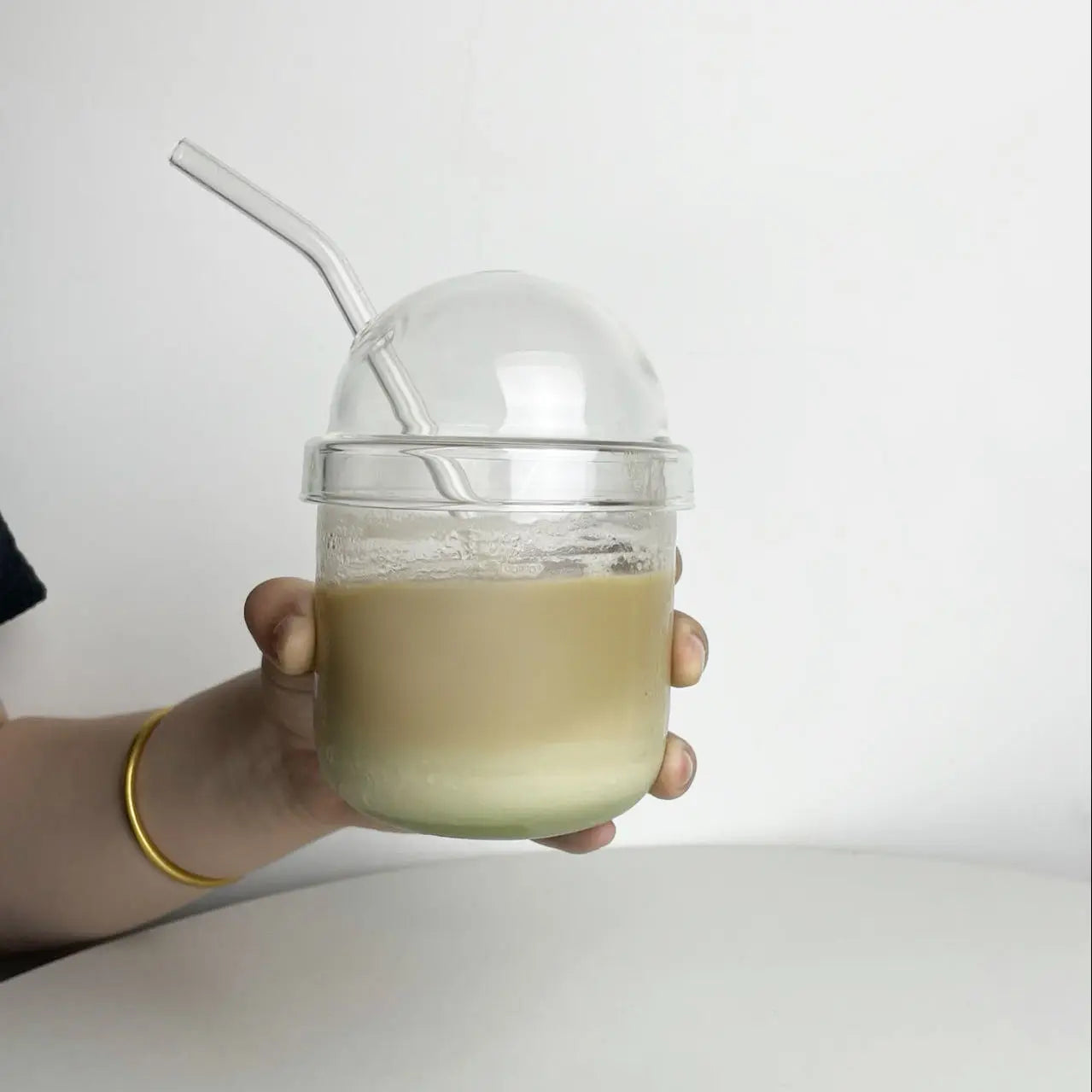 Decorbites™ Klar-Glas-Bobo-Becher-Set mit Glasstrohhalm und Deckel