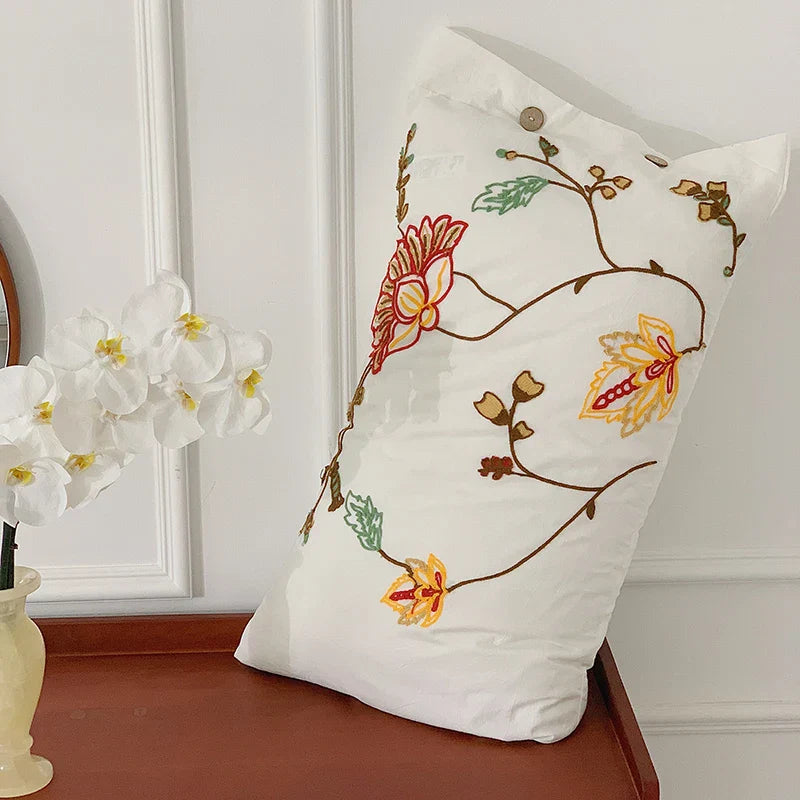 Decorbites™ Baumwoll-Bohemia-Blumen-Stickerei 4-teiliges Bettwäsche-Set Vintage-Duvet-Cover King Queen