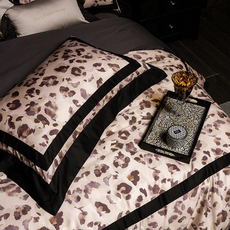 Decorbites™ Leopard-Muster Luxus-Bettwäsche-Set Queen King Größe Daunenbettdecke Bezug Laken Kissenbezüge