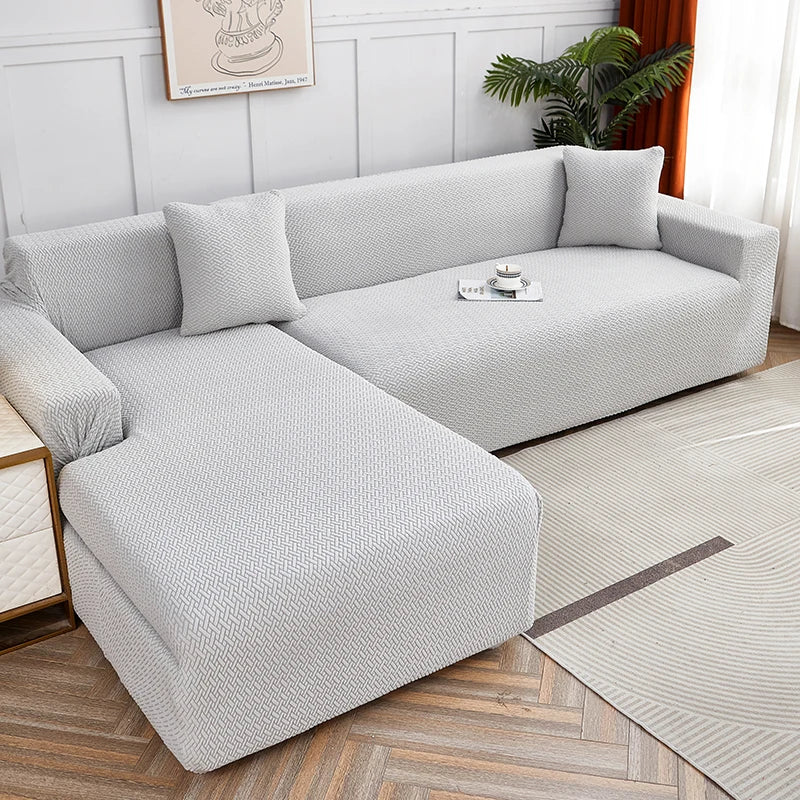 Decorbites™ Jacquard-Sofabezug | Dehnbares Fleece-Schutzbezug für dicke Couch | Einfarbiger Bezug