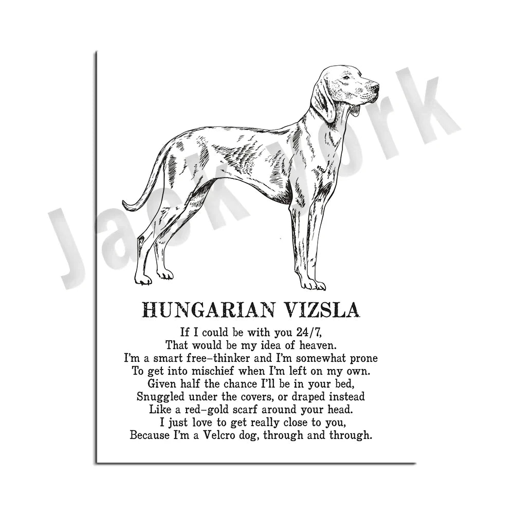 Decorbites™ Hunderassens-Gedichtposter-Sammlung: Vizsla, Pomeranian, Manchester Terrier und mehr