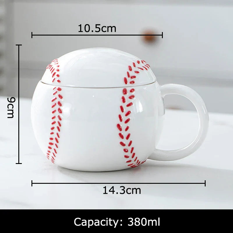 Decorbites™ Baseball-förmige Keramik-Tasse mit Deckel – Tasse für Kaffee, Tee, Saft